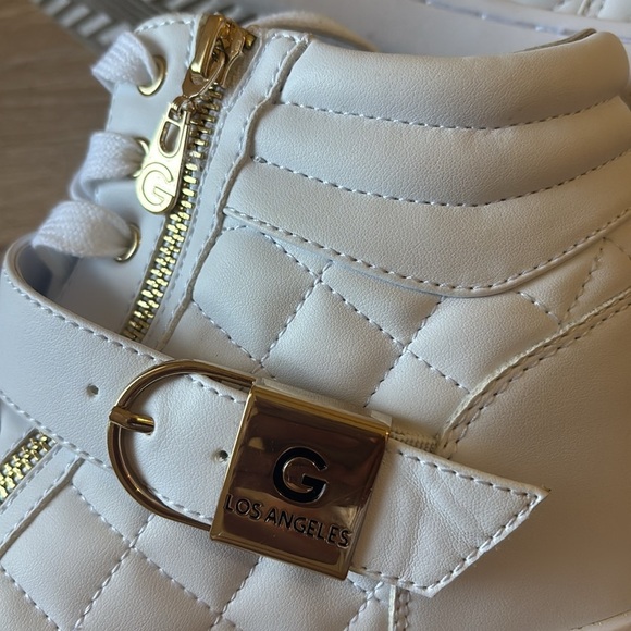 GBG Los Angeles White Quilted Sneakers with Gold Accents - Picture 7 of 13
